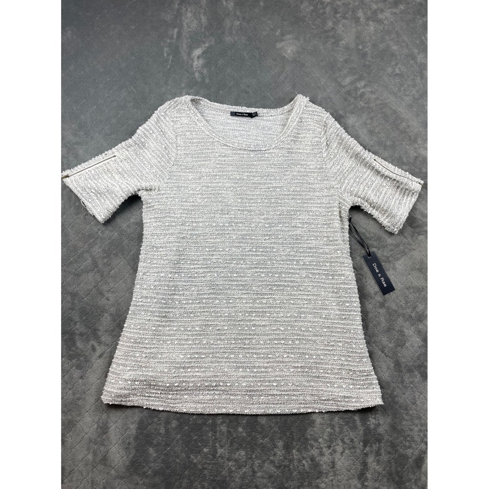 Doe & Rae Grey White Textured Knit Zipper Sleeve‎ Top Mens Medium New 7883T